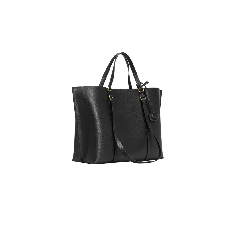 pinko Zwarte Leren Shopper Tas met Afneembare Bedel Black Dames