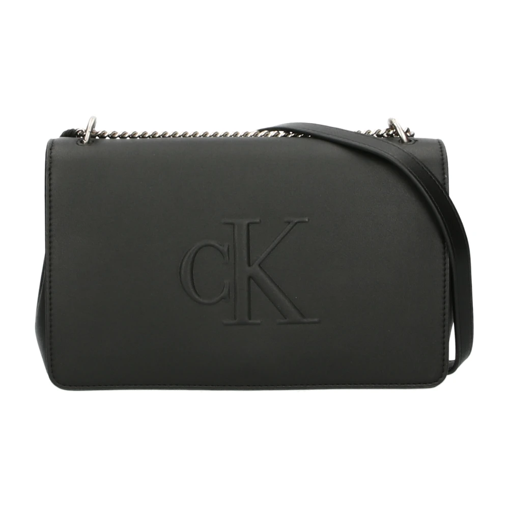 Calvin Klein Zwarte Schoudertas met Kettingdetail Black Dames