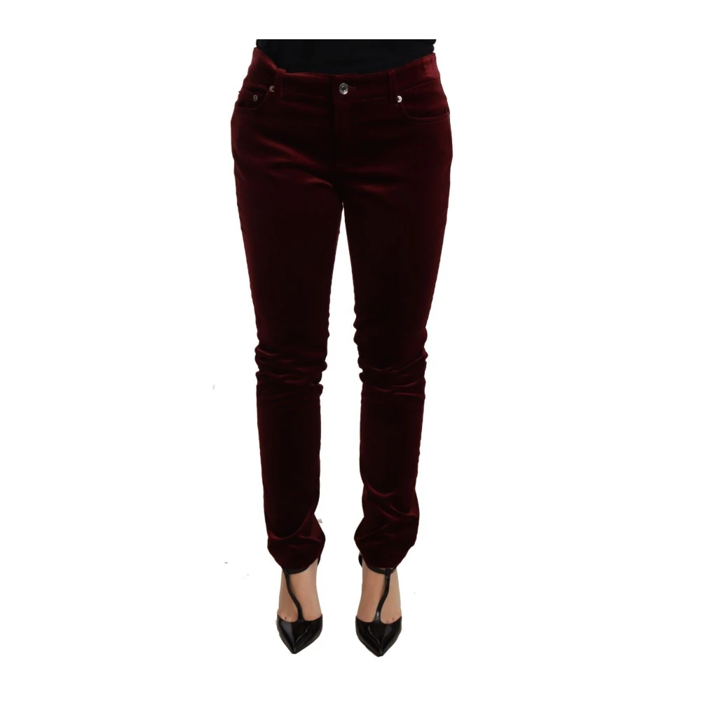 Dolce & Gabbana Women's Red Elegant Velvet Skinny Pants