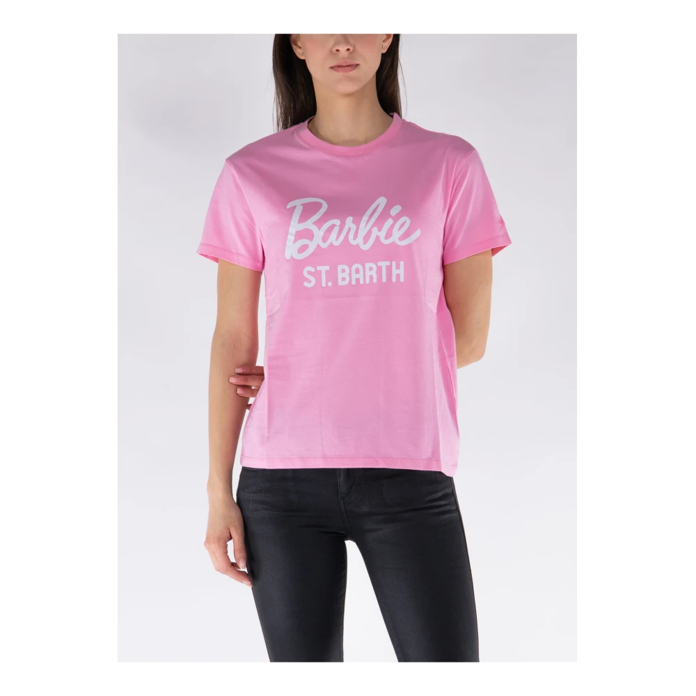 MC2 Saint Barth Klassiek Logo Cropped T-Shirt Pink Dames