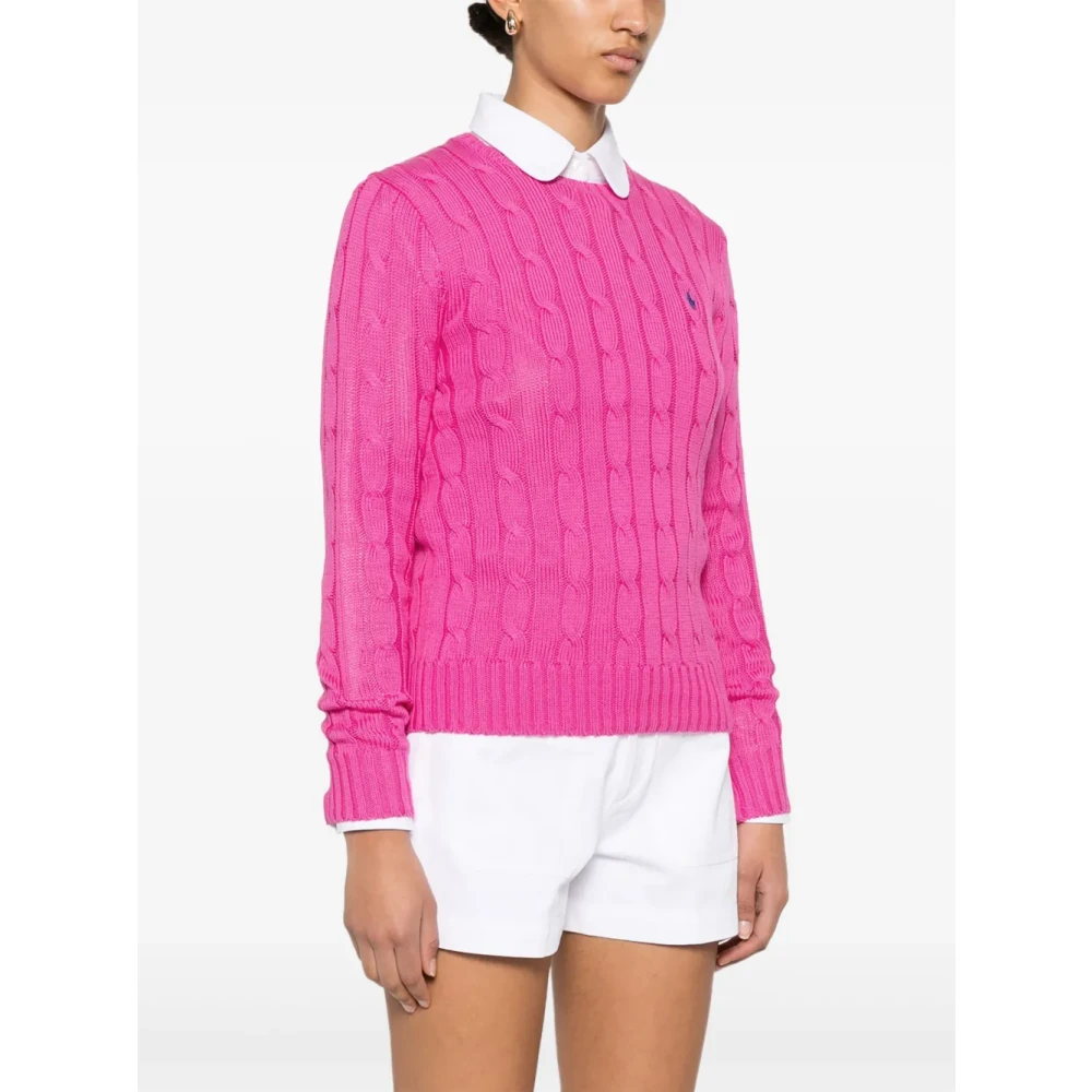 Polo Ralph Lauren Fuchsia Crew Neck Sweater met Pony Pink Dames