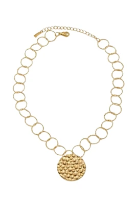 VILJA Waterproof 18K Gold Plated Short Statement Necklace - Hammered/Polished Stainless Steel