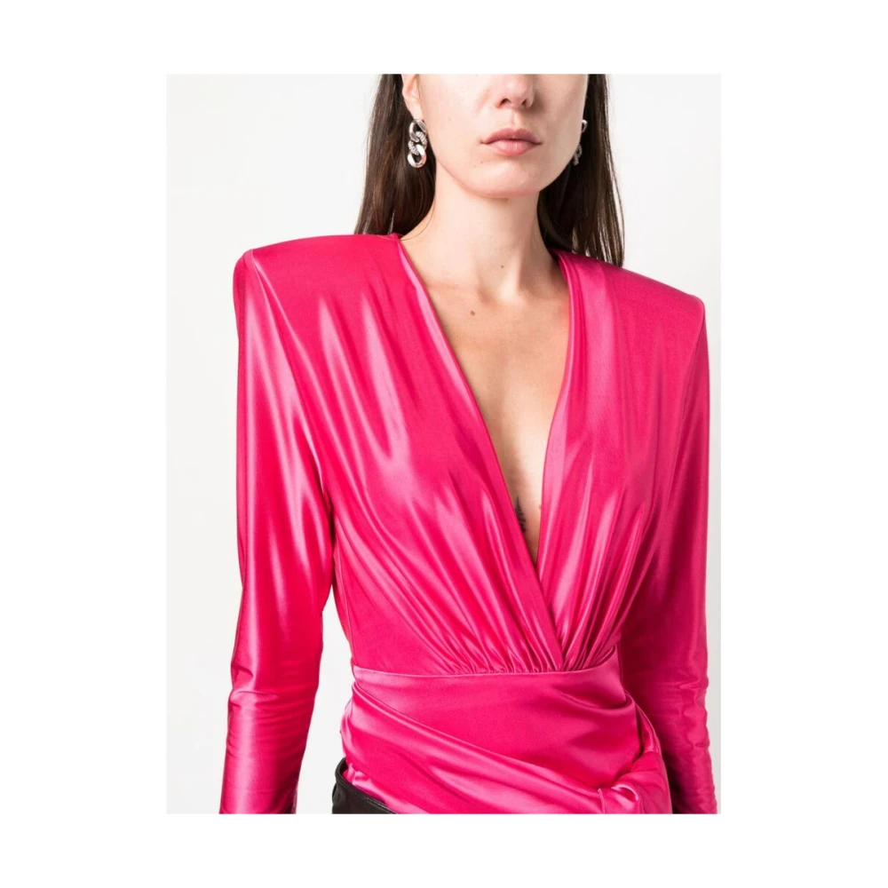 Alexandre Vauthier Hot Pink V-Hals Blouse met Strikceintuur Pink Dames