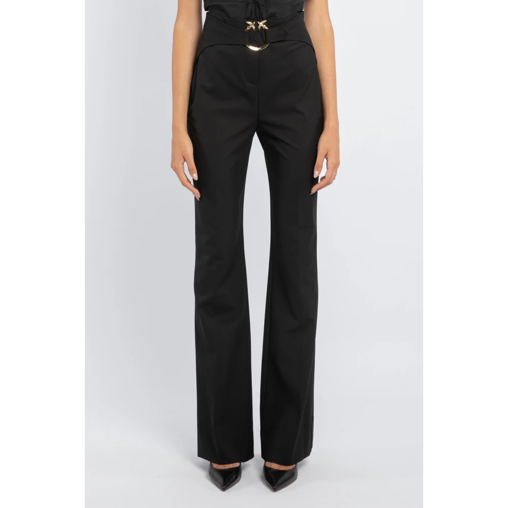 pinko Zwarte Flared Broek met Love Birds Gesp Black Dames