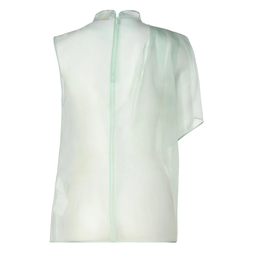 Genny Asymmetrische Zijden Top met Gerimpelde Mouwen Green Dames