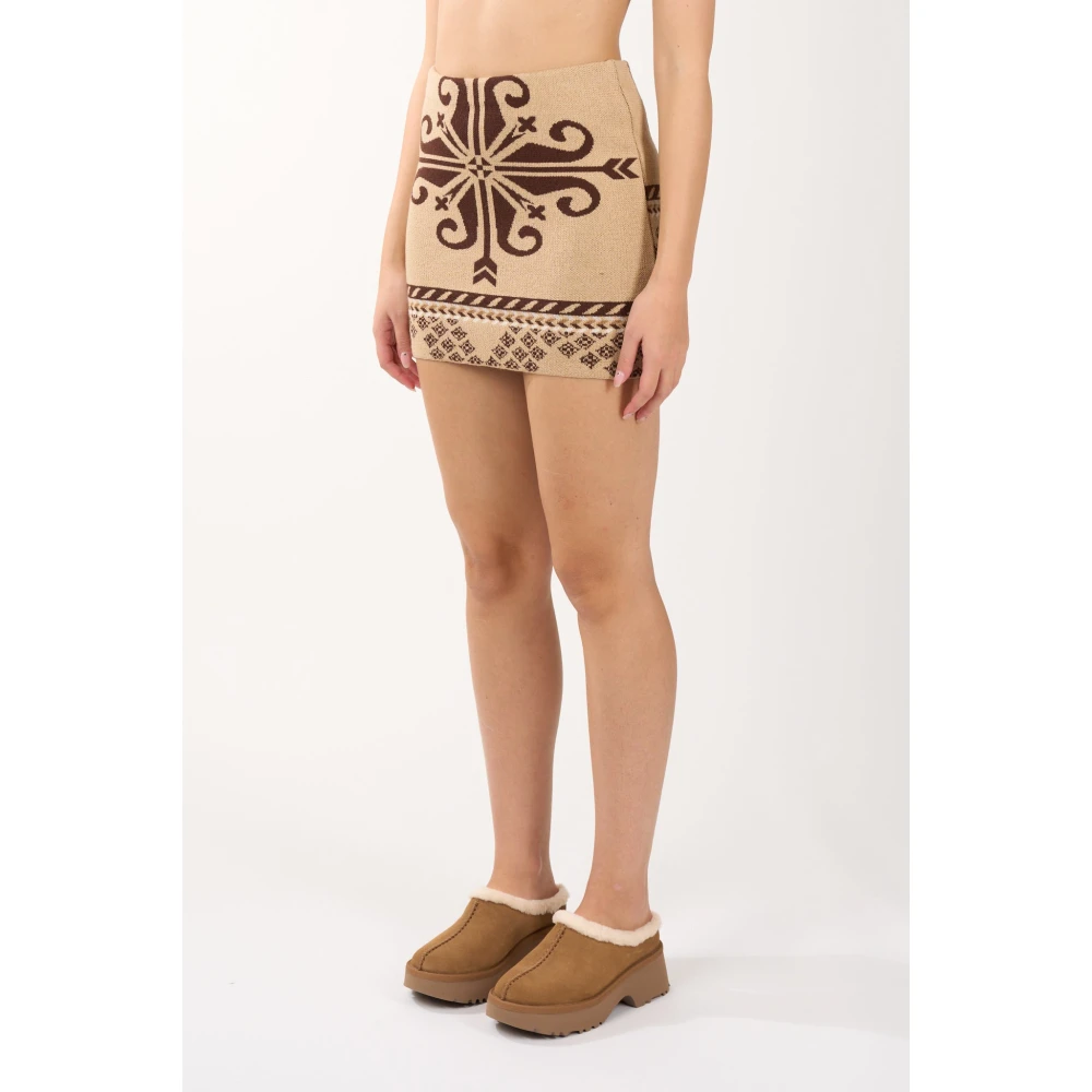 Akep Etnische Jacquard Mini Jurk Beige Dames