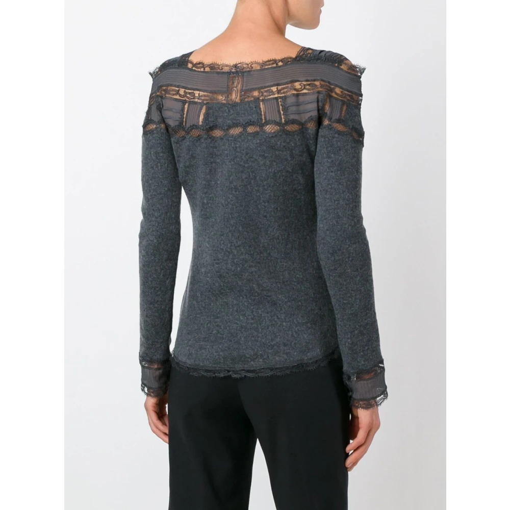 Ermanno Scervino Grijze Kant Detail Trui Gray Dames