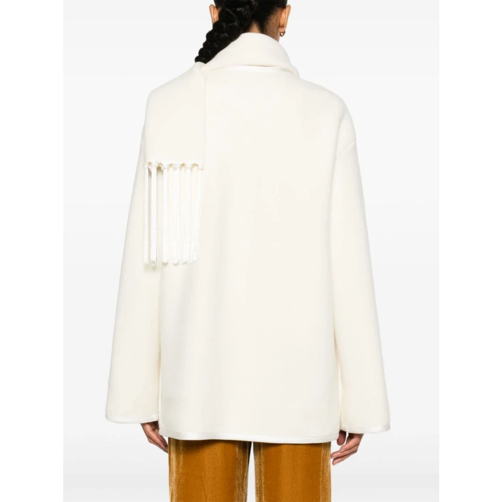 Forte Witte wollen jas met franje sjaal White Dames