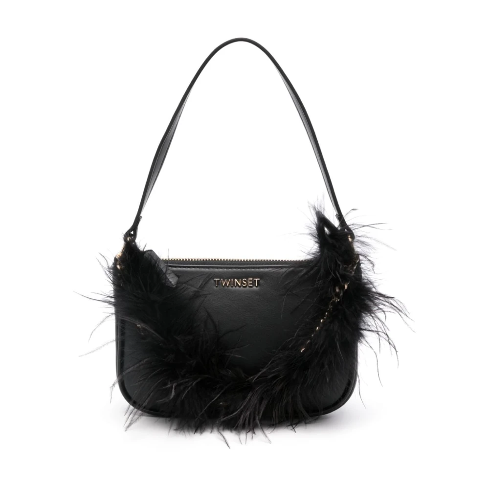 Twinset Zwarte Eco-lederen Kettinghandtas Black Dames