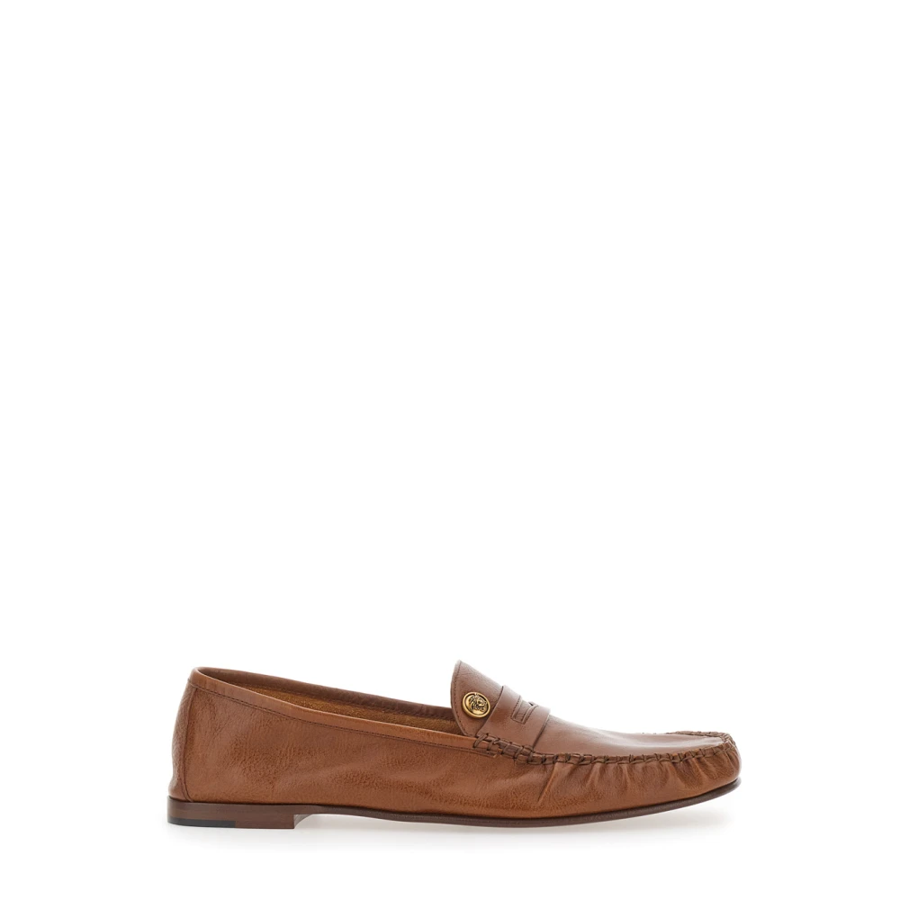 Versace Men's Brown Loafers, 10 Uk, Button-Detail Loafers