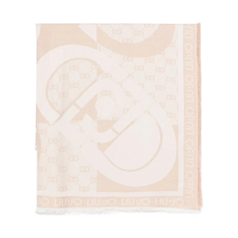 Liu Jo Women's Beige Scarves, One Size, Logo-Detail Fringed Scarf