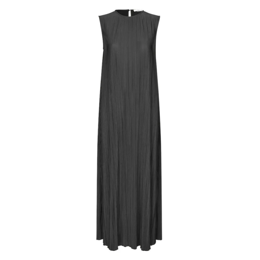 Samsøe Geplooide Midi Jurk met Knoopsluiting Black Dames