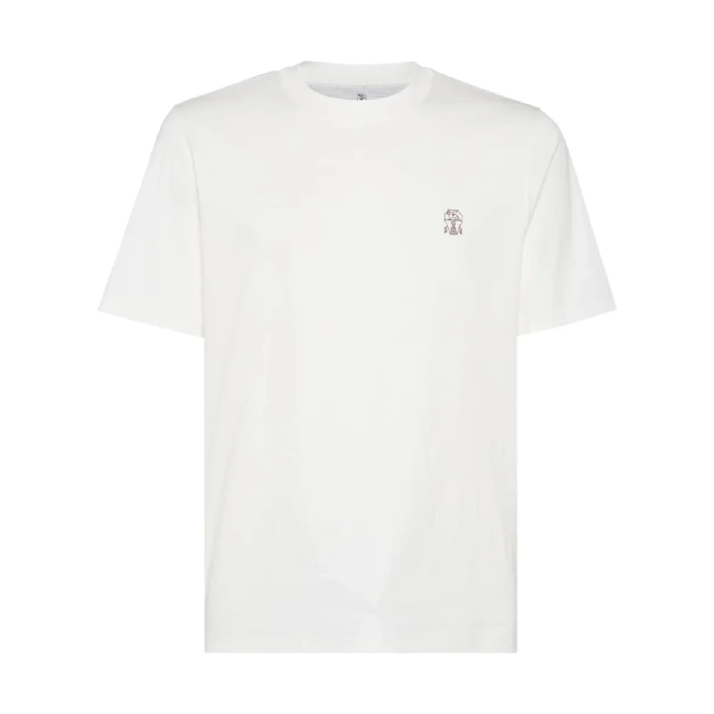 Brunello Cucinelli White T-Shirts, Male, L, Printed Crew Neck T-Shirts