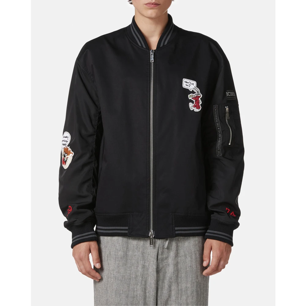 Iceberg Regular fit zwarte jas in keperstof met Looney Tunes thema details Black Heren