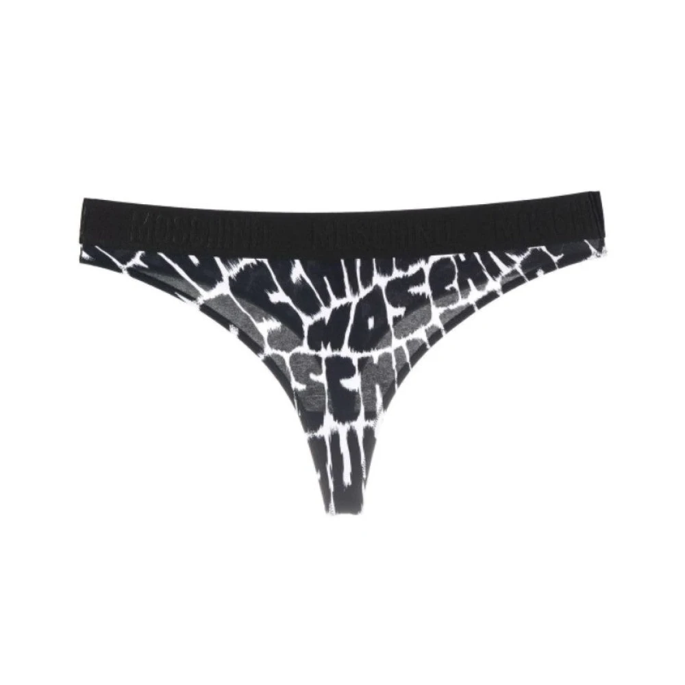 Moschino Women's Black Underpants, L, Fantasy Print Cotton Brazilian Briefs
