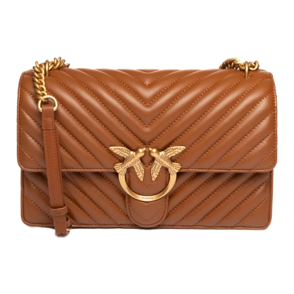 pinko Leren Schoudertas Brown Dames