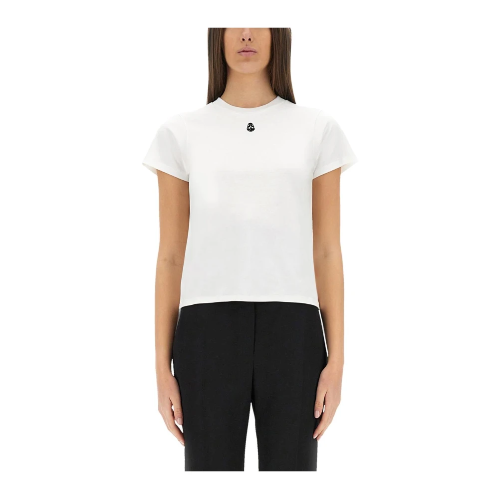 Alexander Mcqueen Women's White T-Shirts, L, Embroidered Skull T-Shirt