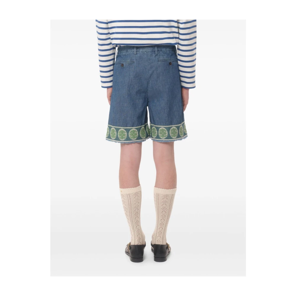 Valentino Blauwe Shorts met Geborduurd Motief Blue Heren