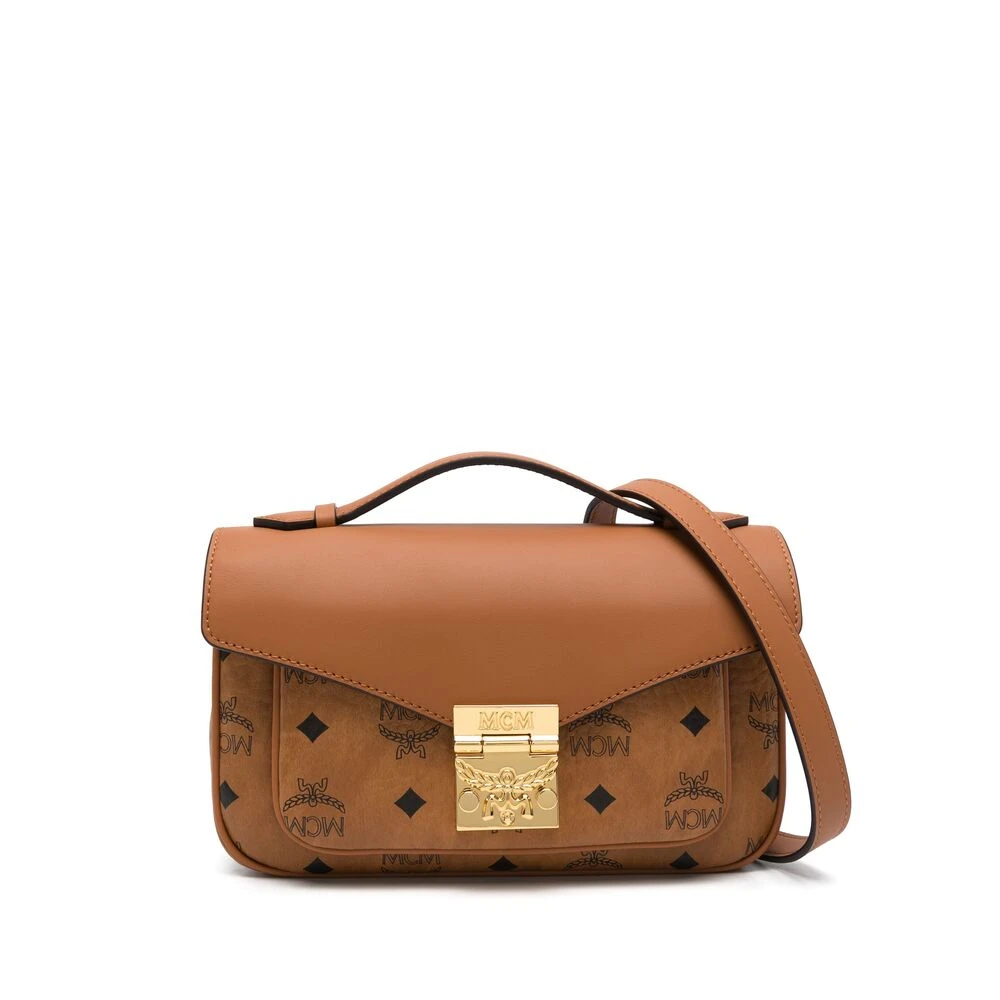 MCM Cognac Bruine Schoudertas met Push-Lock Brown Dames