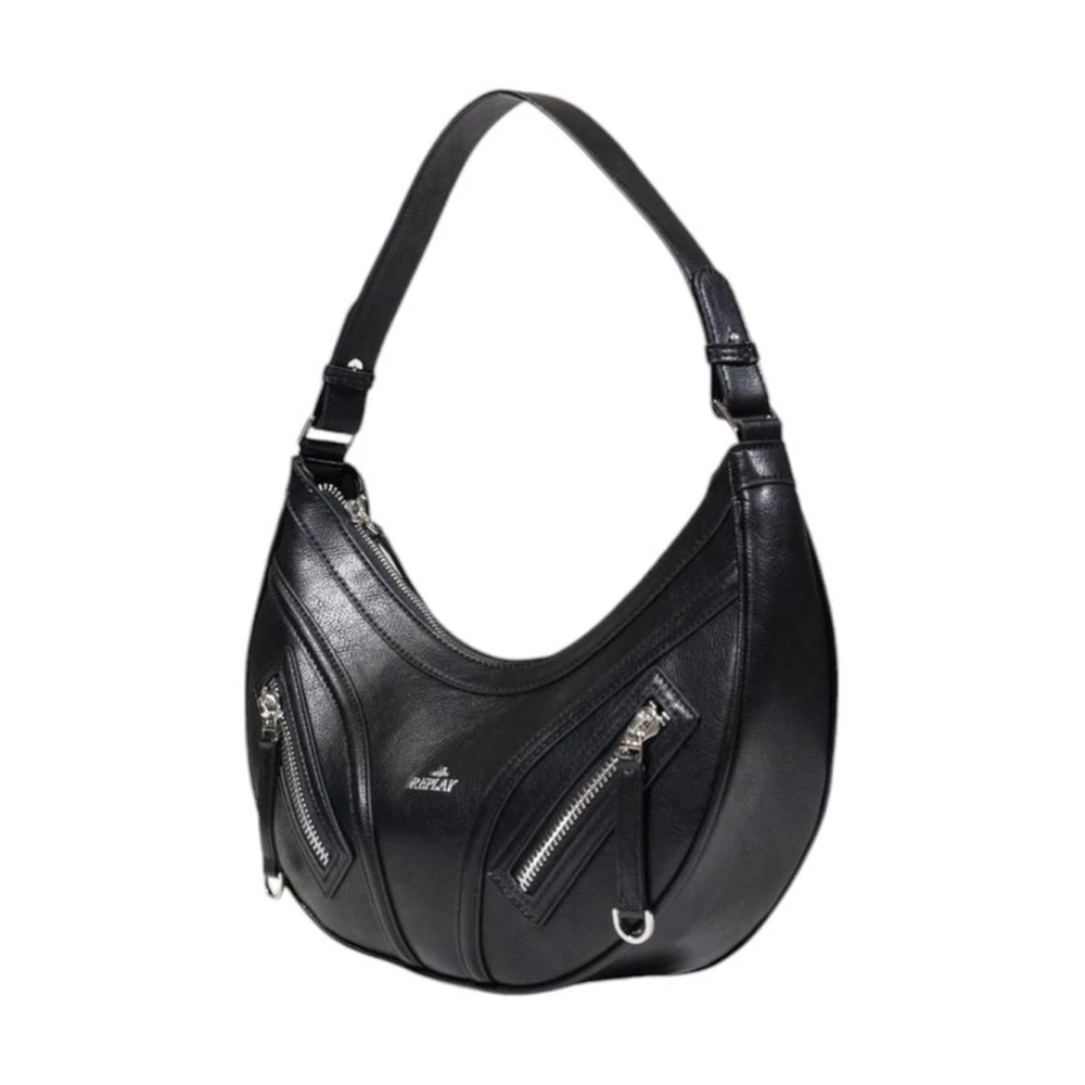 Replay Zwarte Polyester Handtas met Polyurethaan Details Black Dames