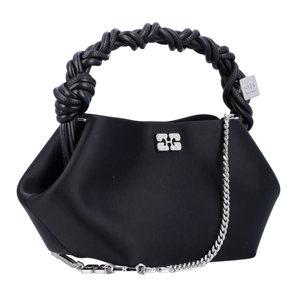 Ganni Zwarte Satijnen Handtas met Kristaldetails Black Dames