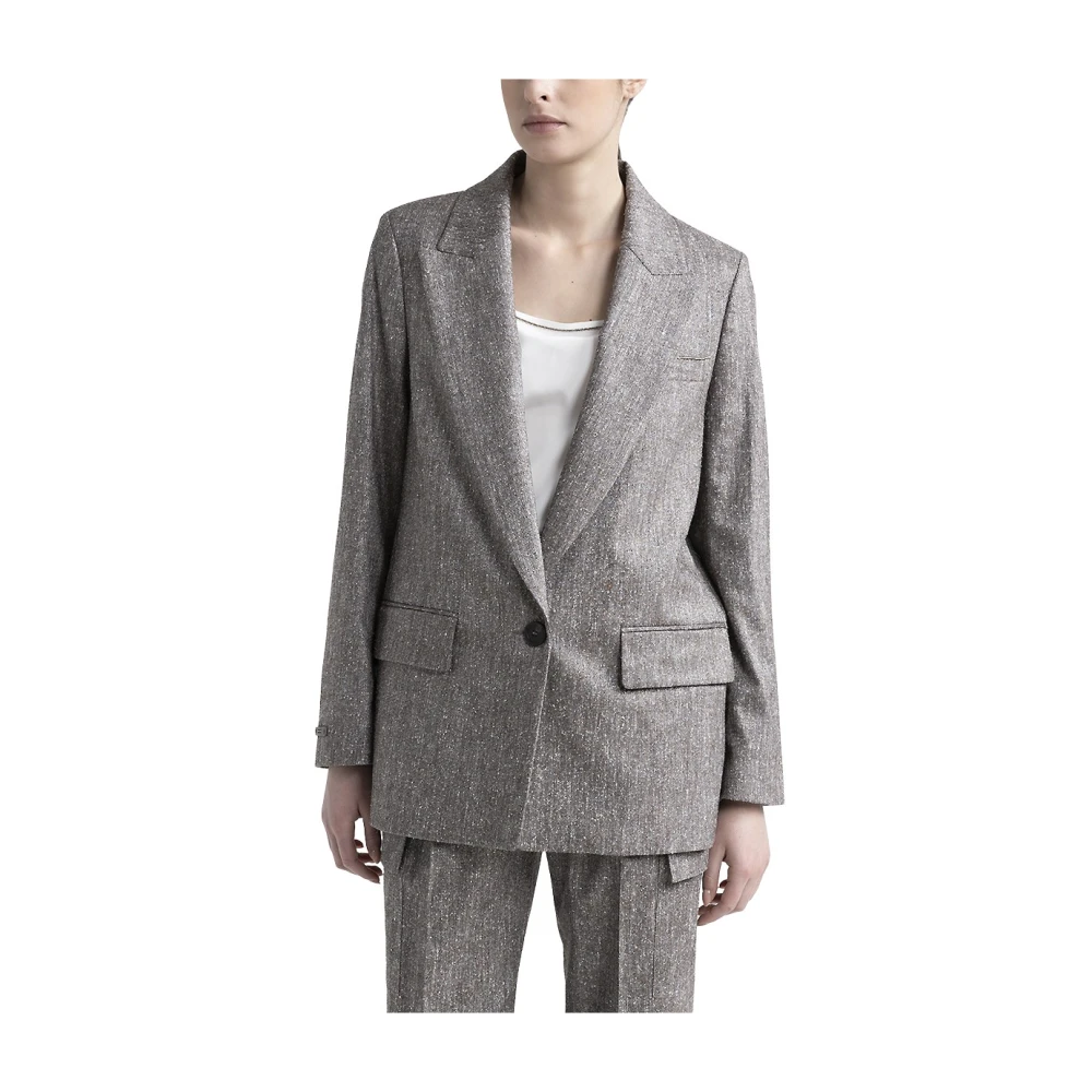 PESERICO Wol zijde en katoenen tweed single-breasted blazer Gray Dames