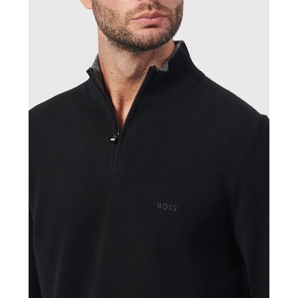 Hugo Boss Zwarte Wol Zip Trui Black Heren
