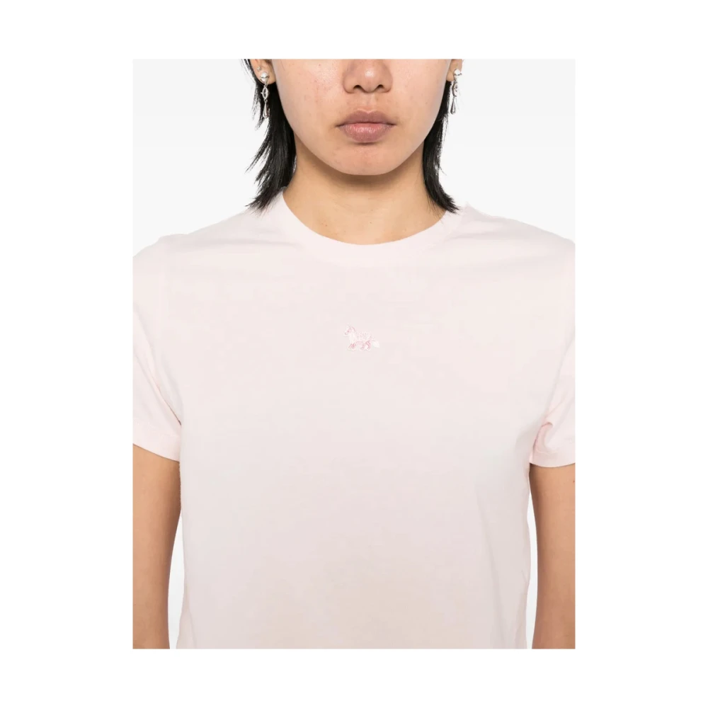 Maison Kitsuné Blush Pink Cropped Crew Neck T-shirt Pink Dames