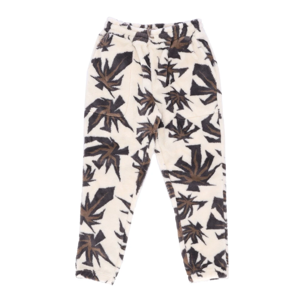 HUF Bear Jacquard Sherpa Broek met Plantenmotief Beige Heren