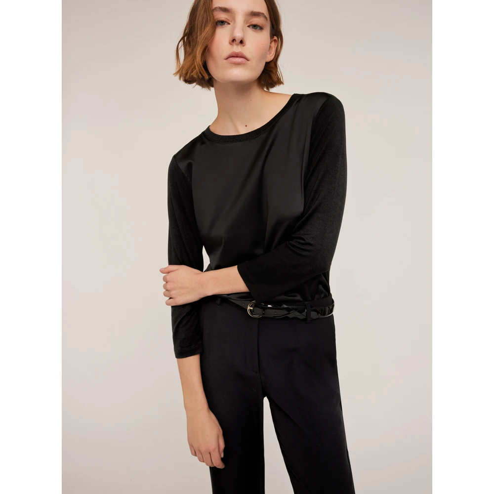 Motivi Basis T-shirt gemaakt van twee materialen Black Dames