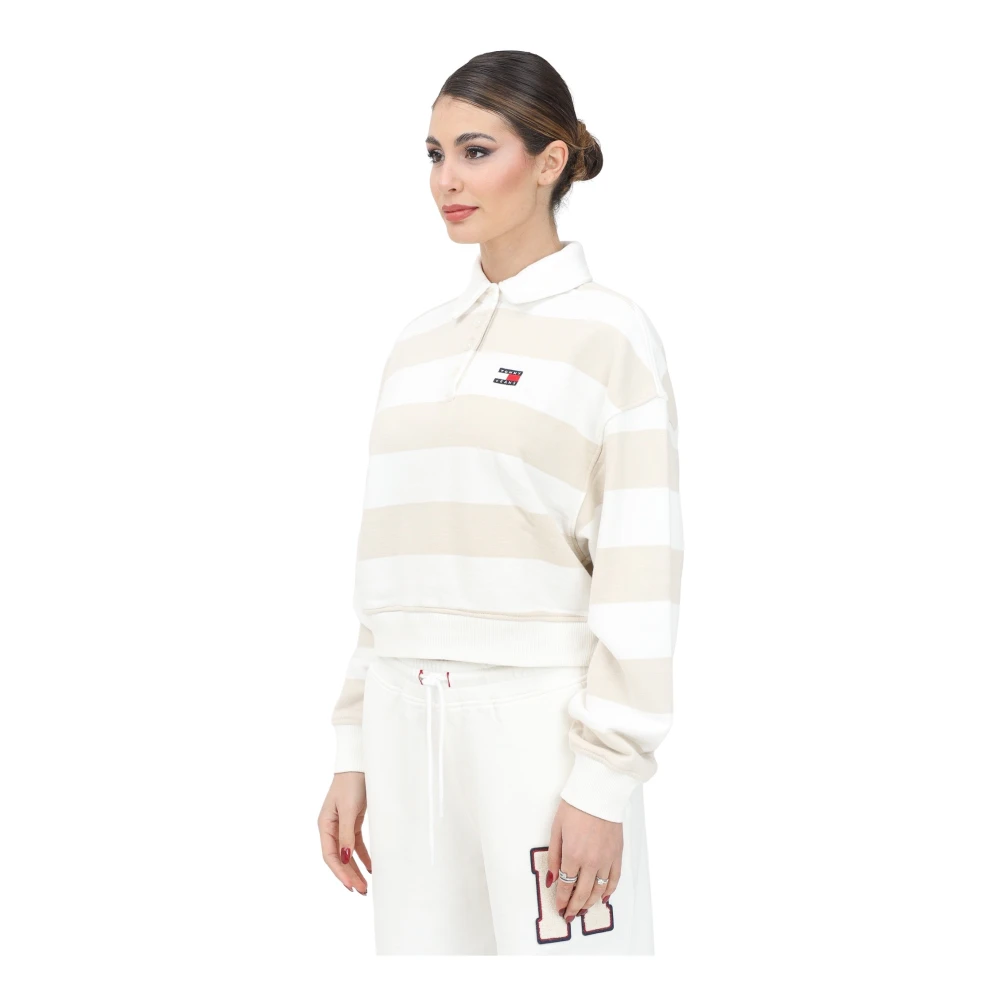 Tommy Jeans Gestreepte Rugby Polo Sweater Wit White Dames