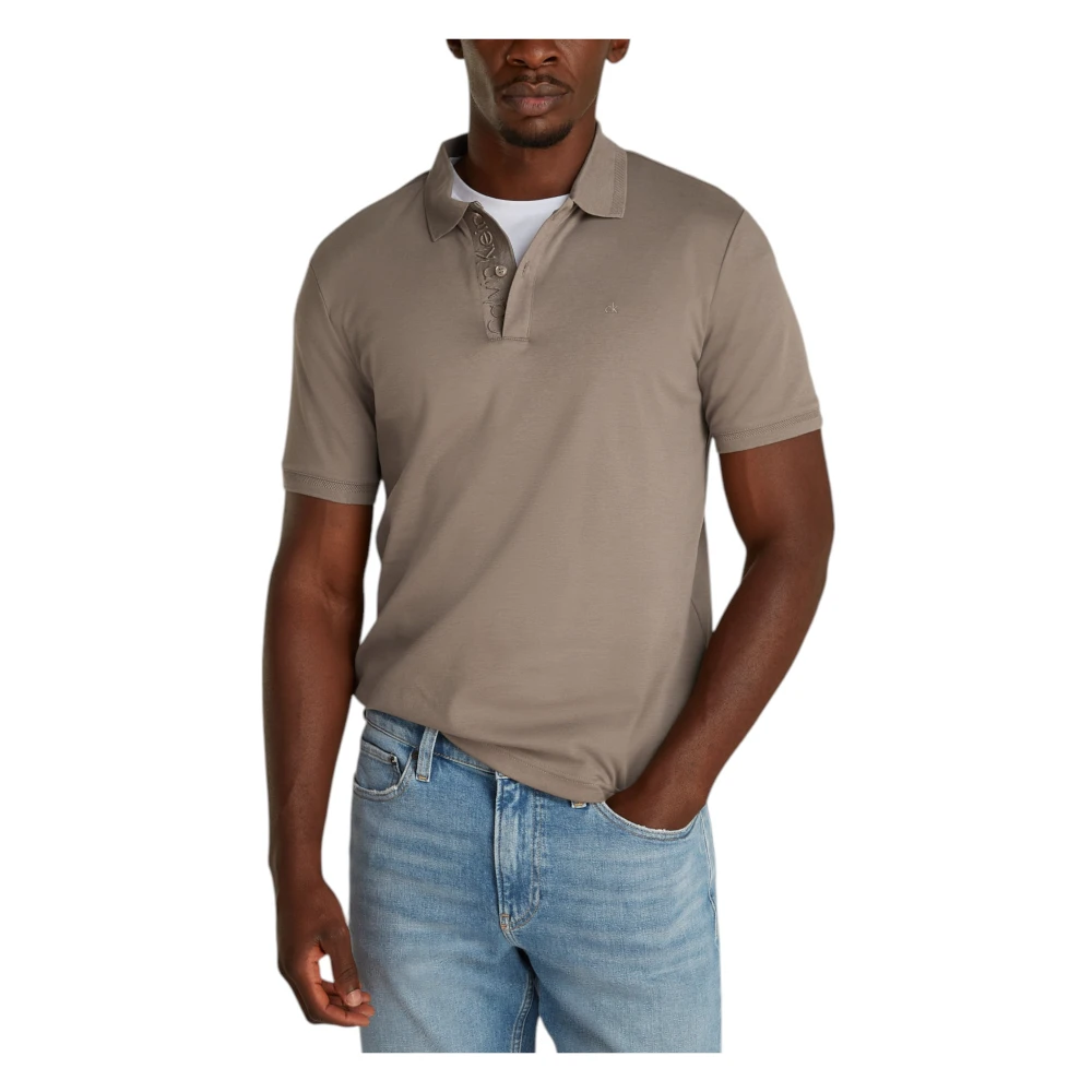 Calvin Klein Men's Brown Polo Shirt With Button Fastening