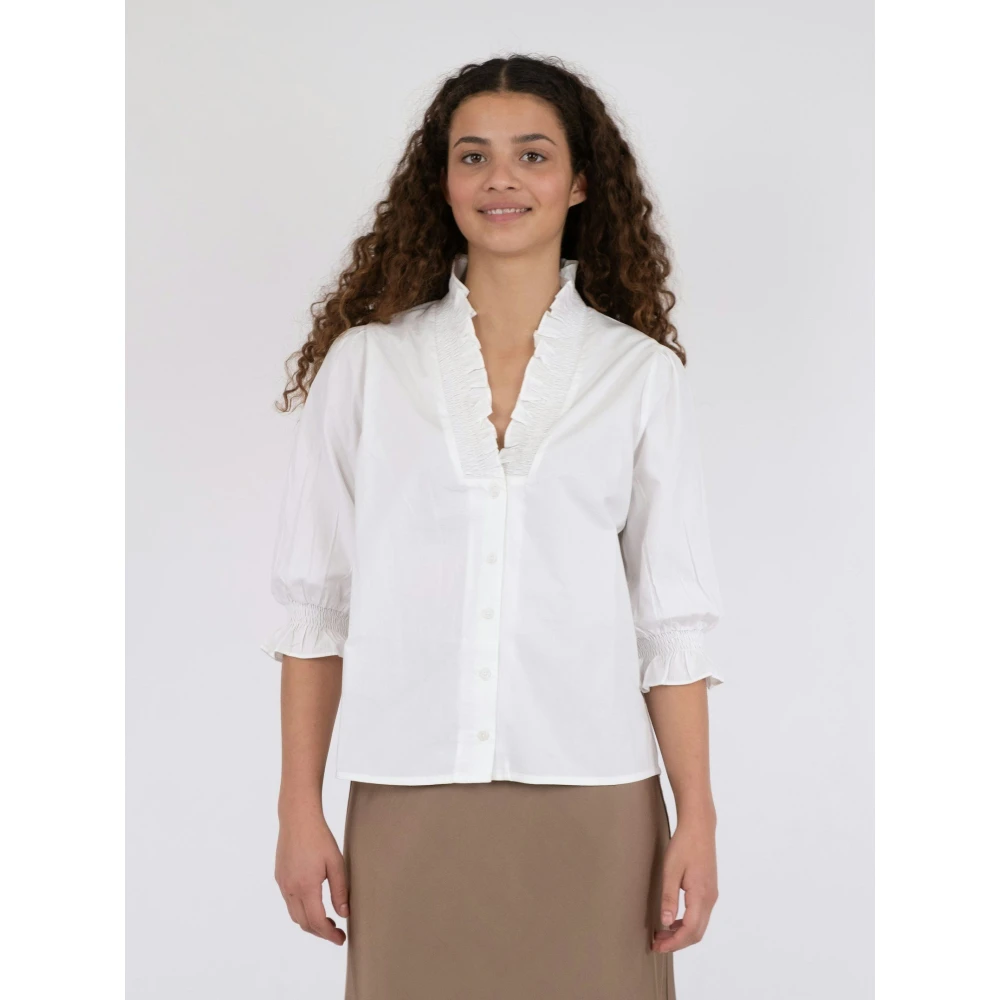 NEO NOIR Witte Poplin Blouse met Ruchedetails White Dames