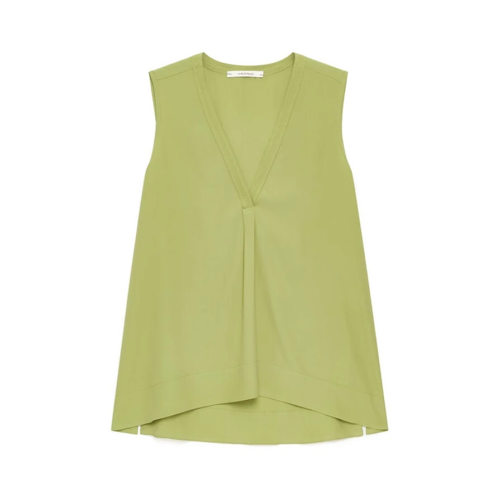 Maliparmi Women's Green Sleeveless Tops, S, Fluid Crepe Top