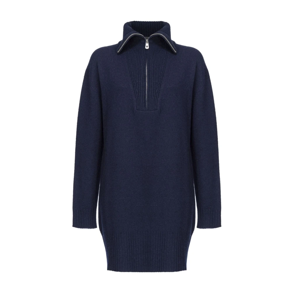 Pinko Wol Kasjmier Jurk Franse Kraag Marineblauw Blue Dames