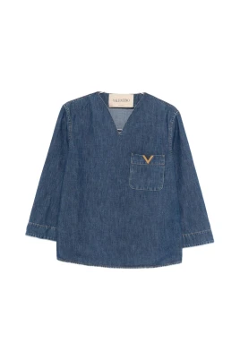 V Logo Signature Denim Blouse
