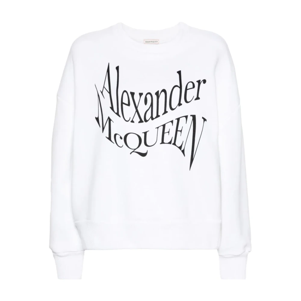 Alexander Mcqueen Women's White Crewneck Sweatshirt With Logo Print - Sweatshirts - M - Sweatshirts & Hoodies