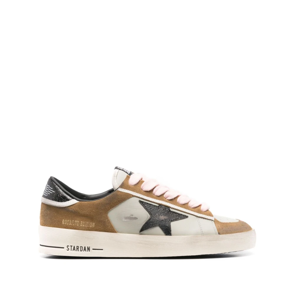 Golden Goose Grå Mocka Kamel Snörning Rosa Sneakers Multicolor, Herr