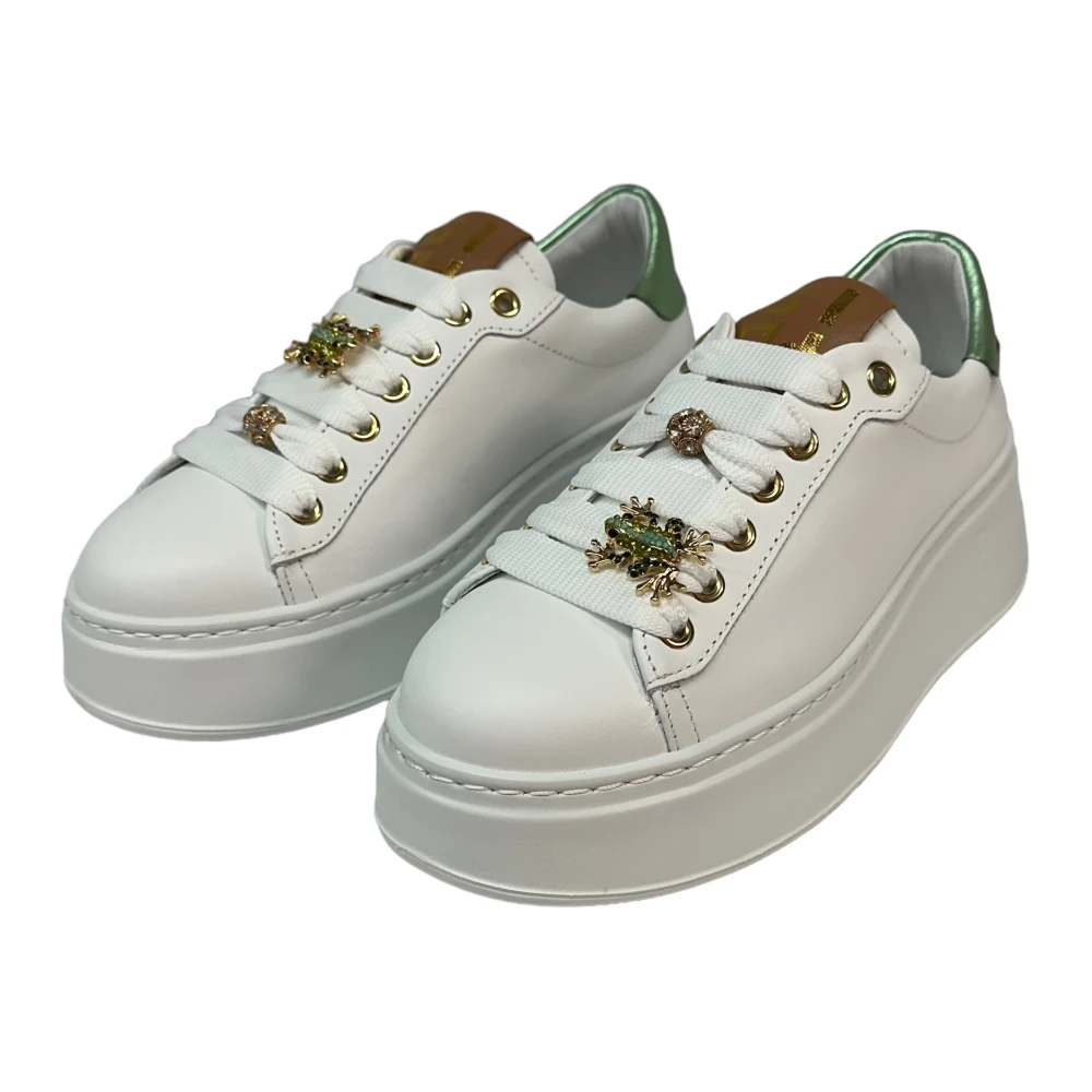 Gio+ Witte kalfsleren sneaker met verwijderbare accessoires White Dames