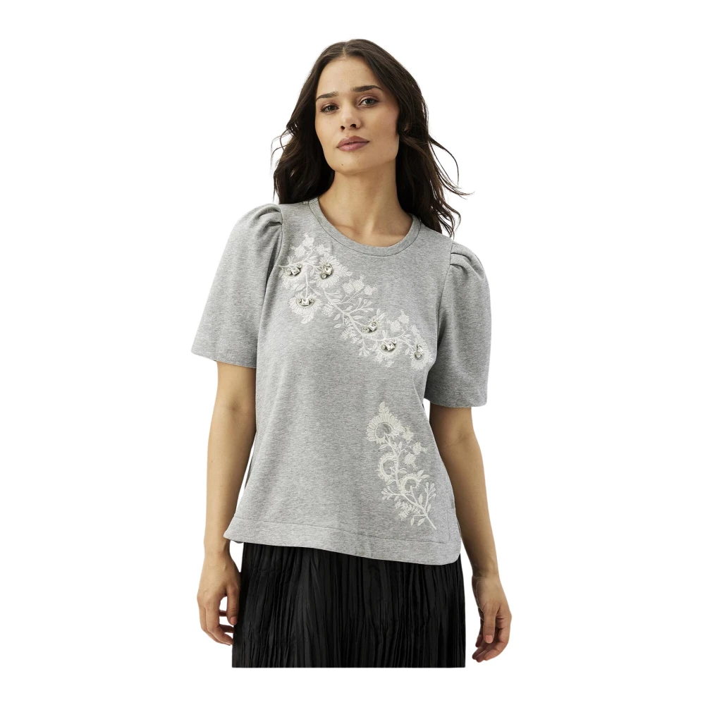 IN Front Grijze Melange Geborduurde Blouse Gray Dames