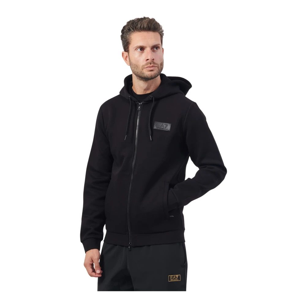 Emporio Armani Zwarte hoodie met volledige rits Black Heren
