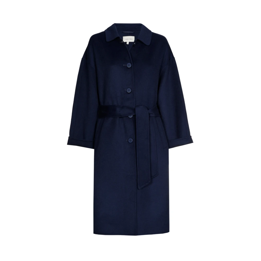 Marie Méro Navy Blauwe Wol Lange Jas Blue Dames