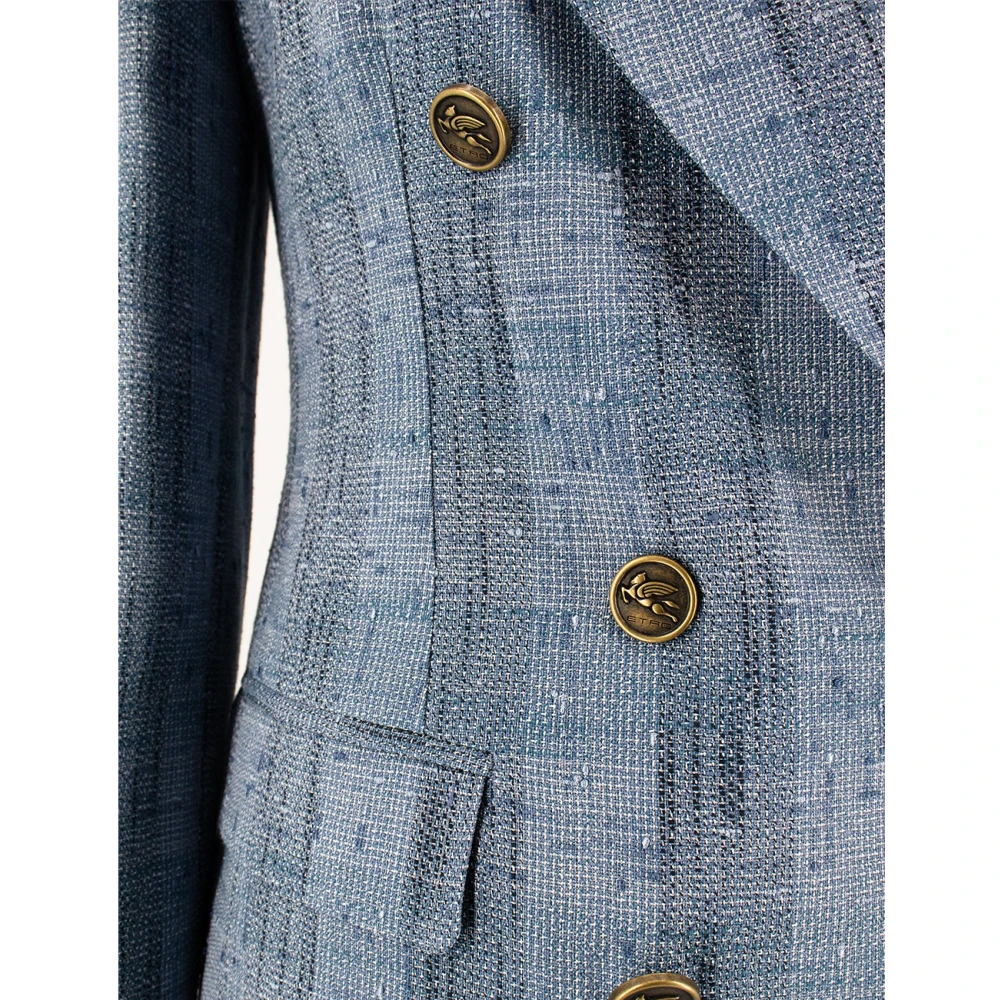 ETRO Gevlamd stof dubbelrijige jas Blue Dames