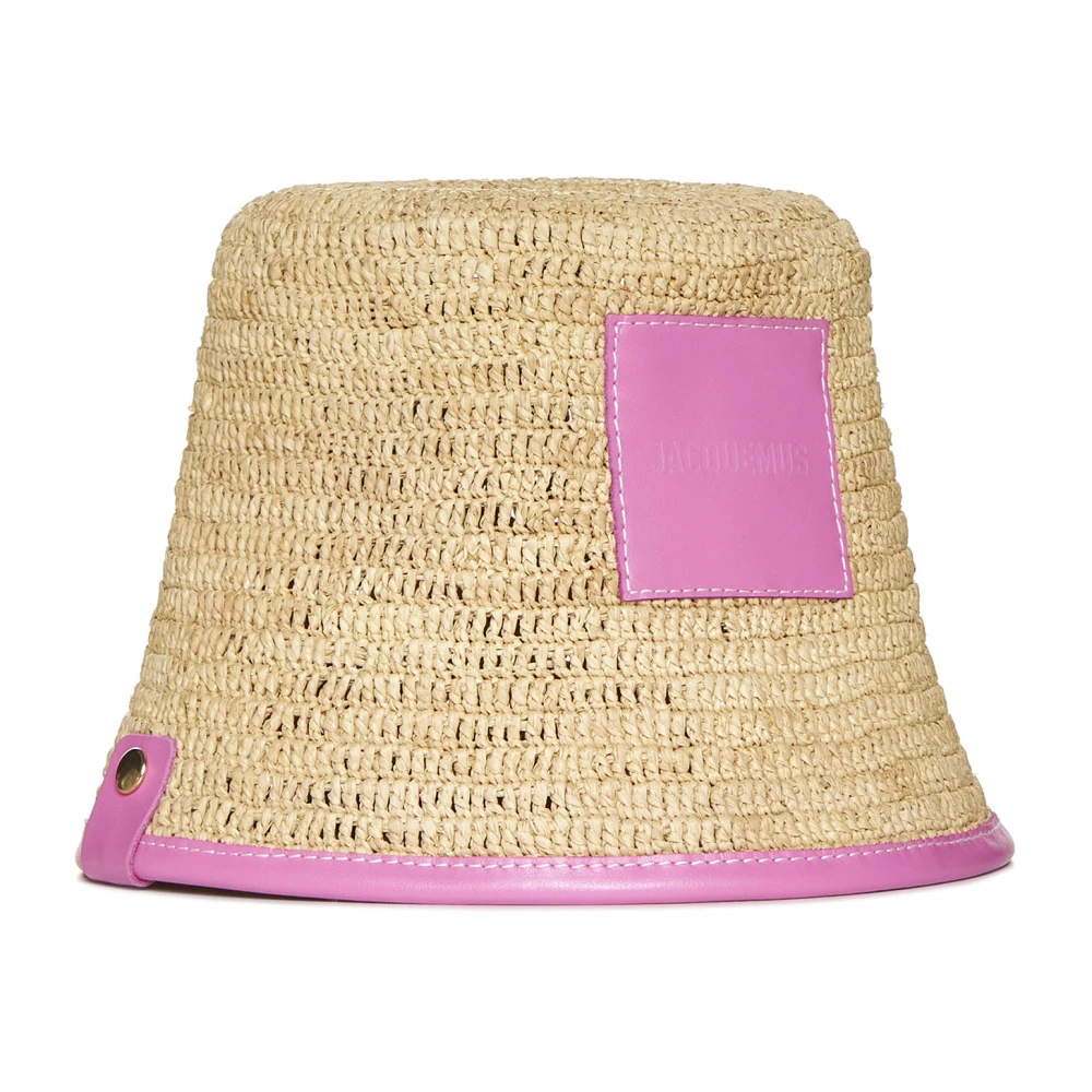 Jacquemus Geweven Raffia Brede Rand Hoed Pink Dames