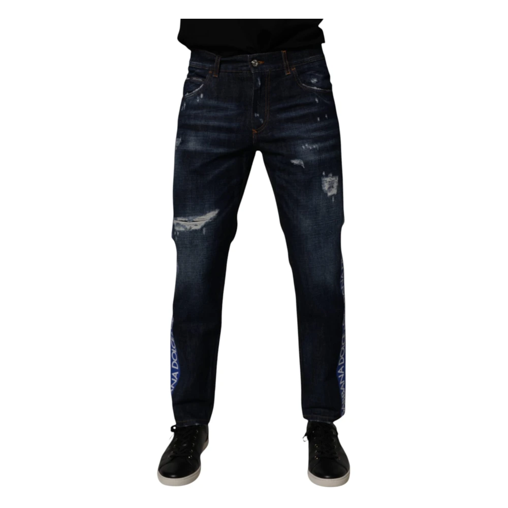 Dolce & Gabbana Men's Blue Dark Tattered Skinny Denim Jeans - Slim Fit Jeans - 2XL - Jeans