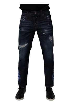 Mörkblå Trasiga Skinny Jeans i Denim