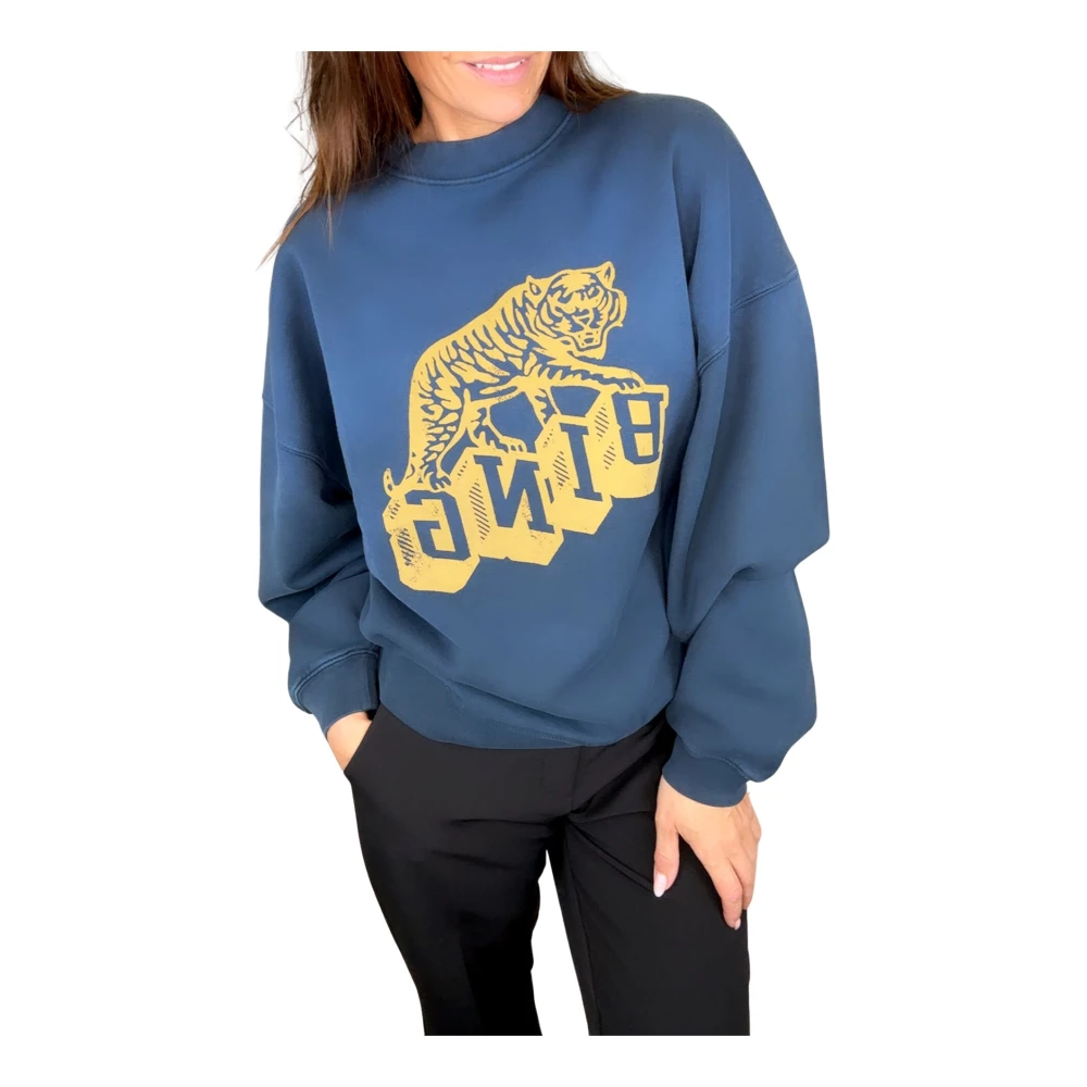 Anine Bing Marineblauwe Harvey Sweatshirt met Cool Print Blue Dames