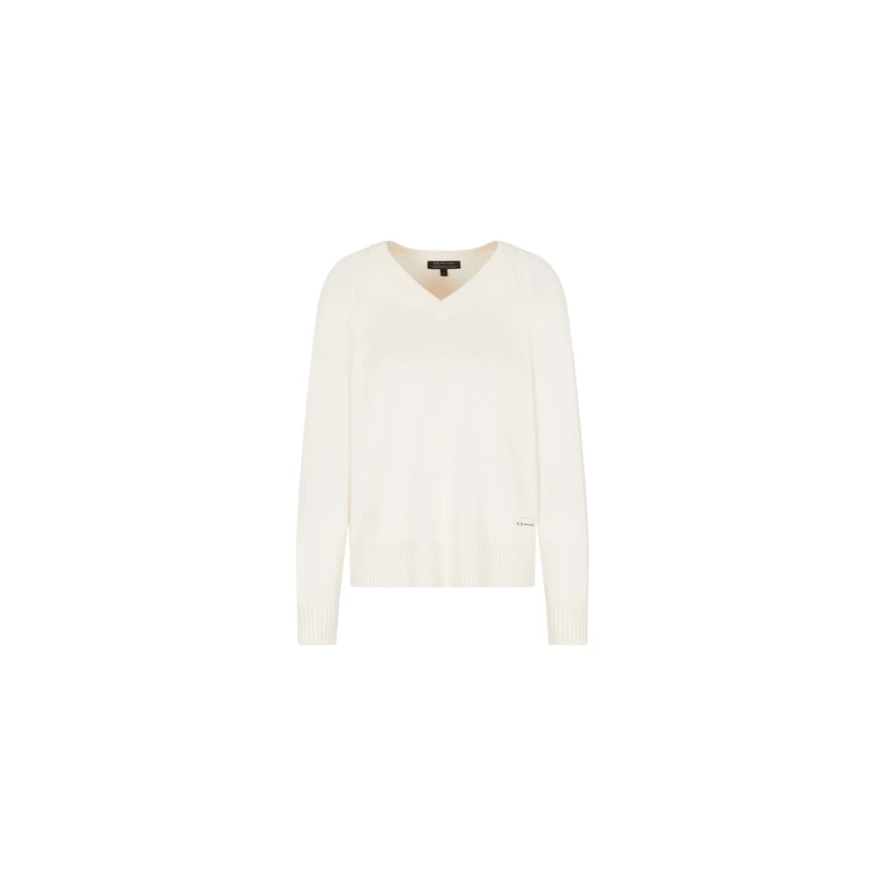 Armani Exchange Women's White V-Neck Pullover - V-Neck Knitwear - S - Knitwear