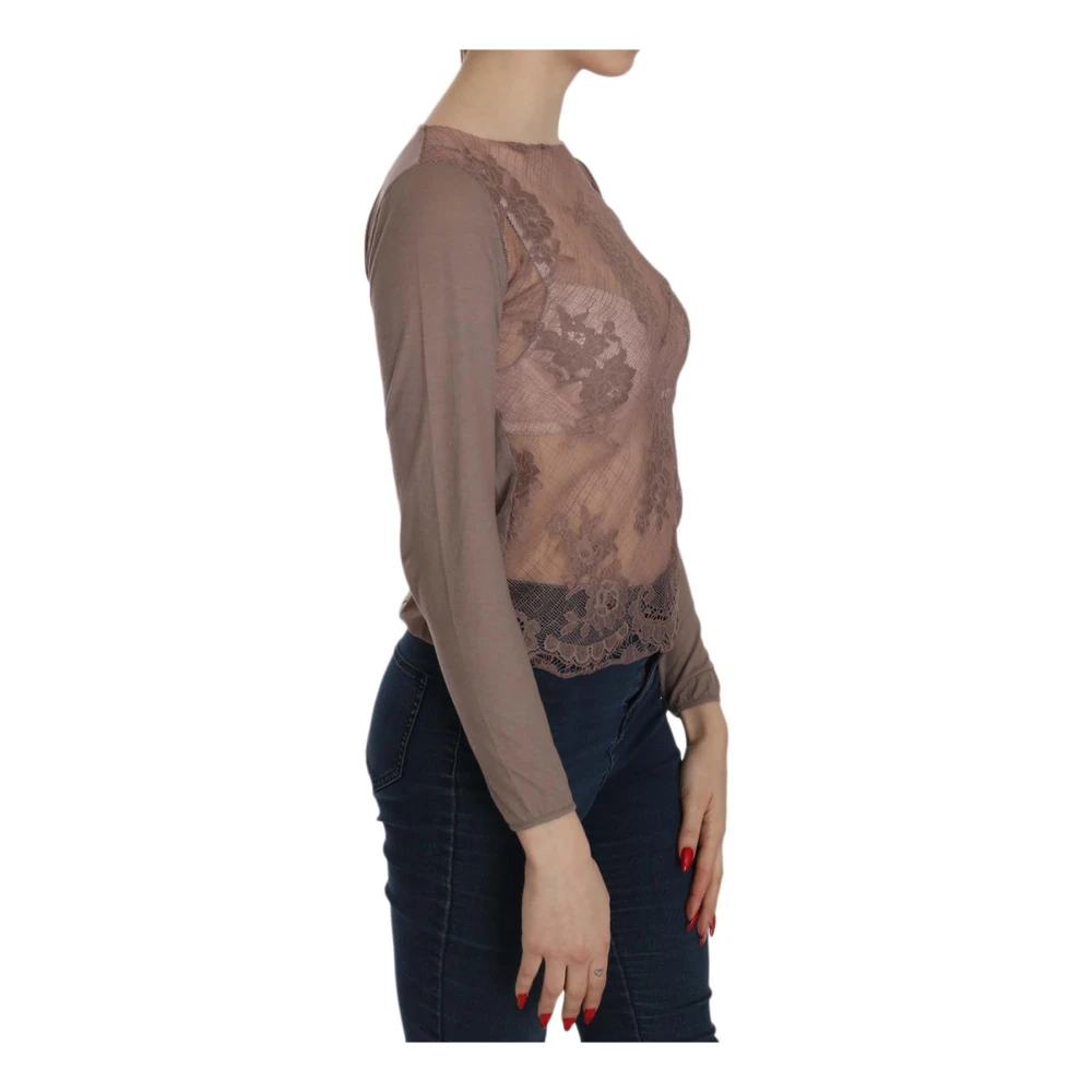 Pink Memories Bruine Kant Boothals Blouse Brown Dames