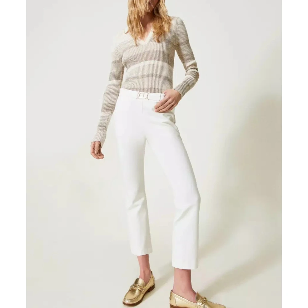 Twinset Flare broek met ovale gesp White Dames